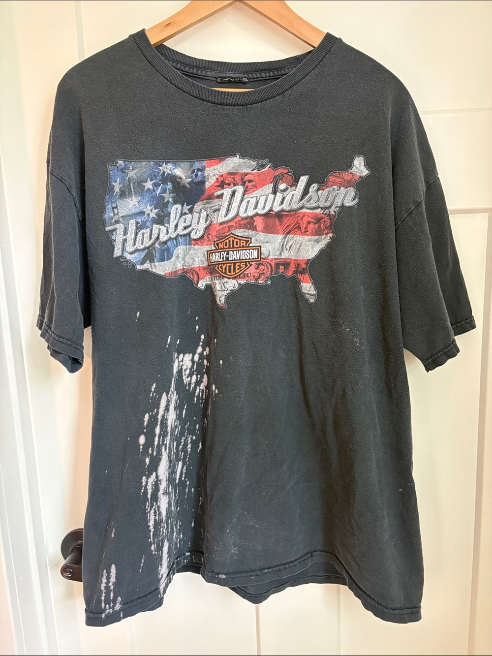 100% cotton Harley-Davidson Black T-Shirt with Red, White & Blue USA Graphic